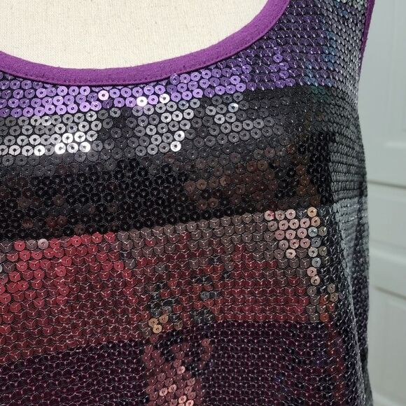 LANE Bryant Purple Silver Sequin Striped Tank Top - Picture 3 of 5